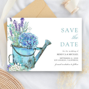 Save The Date Mariage Fleurs Bleues d'Hydrangea et de Lavande