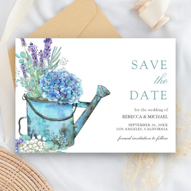 Save The Date Mariage Fleurs Bleues d'Hydrangea et de Lavande (Créateur téléchargé)