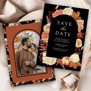 Save The Date Mariage Fleurs Citrouille Terracotta Noir