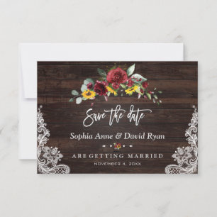 Save The Date Mariage Fleurs de Bourgogne Tournesols Bois Dentel