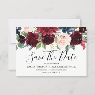 Save The Date Mariage Fleurs de Bourgogne Vin Rouge Marsala