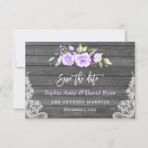 Save The Date Mariage Fleurs de Lavande Grange Bois Dentelle