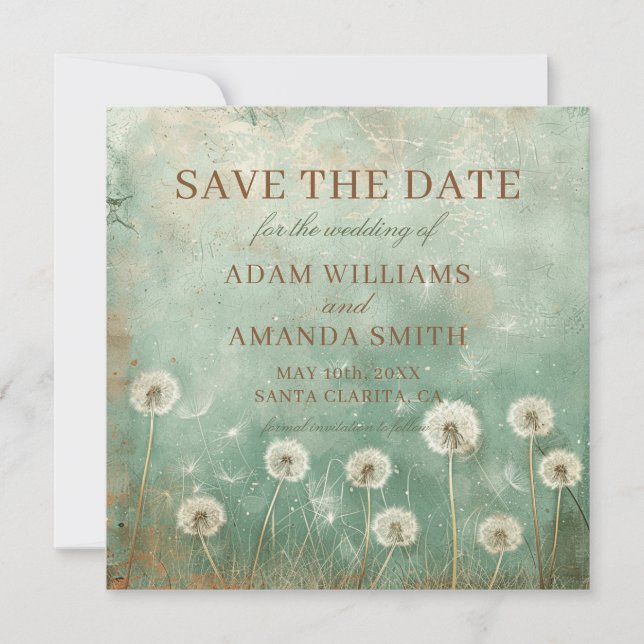 Save The Date Mariage Fleurs de Pissenlit Fantaisistes (Devant)