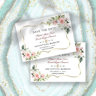 Save The Date Mariage Fleurs de Teint Rose Charmant Cadre Doré