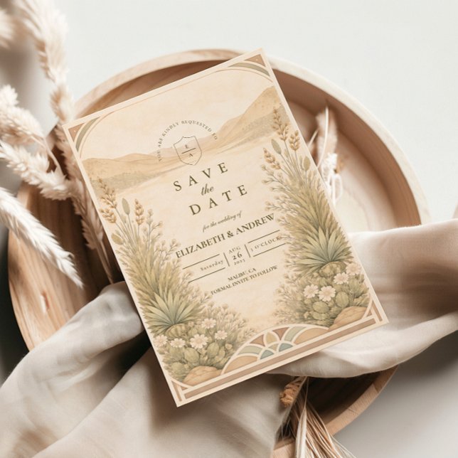 Save The Date Mariage Fleurs Désertiques Douces Neutres (Créateur téléchargé)
