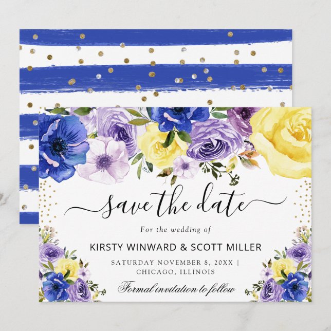 Save The Date Mariage Fleurs d'été Violettes et Crème (Devant / Derrière)