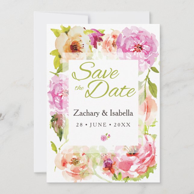 Save The Date Mariage Fleurs Jolies Rose Rougissant Enregistrer  (Devant)