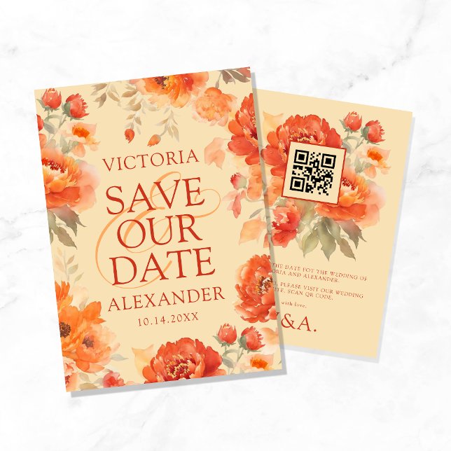 Save The Date Mariage Fleurs Orange Brûlé Automne (Créateur téléchargé)