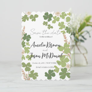 Save The Date Mariage Fleurs Sauvages de Printemps Trèfle Vert S