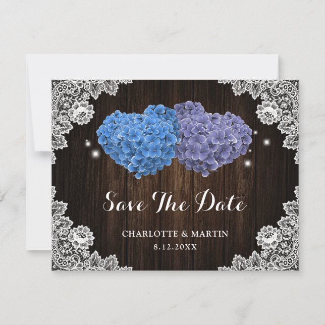 Save The Date Mariage Fleurs Violettes et Bleues (Devant)
