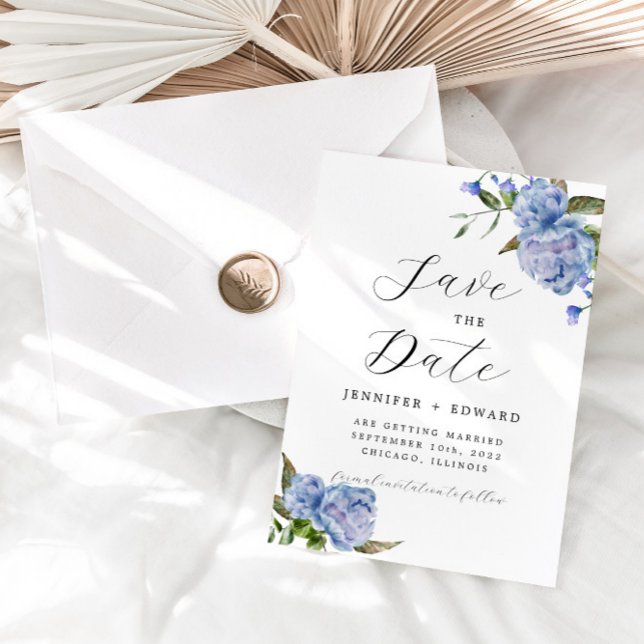 Save The Date Mariage floral à aquarelle bleue (Créateur téléchargé)