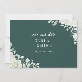 Save The Date Mariage floral à feuilles vertes