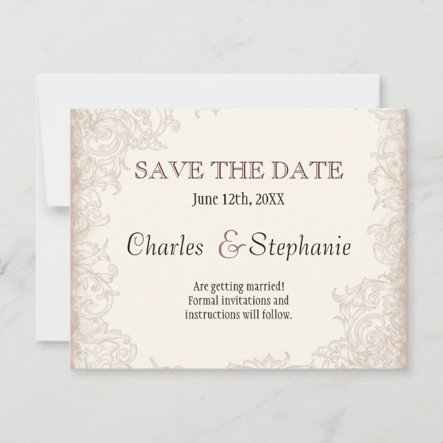 Save The Date Mariage floral à la rose anglaise antique en spira (Devant)