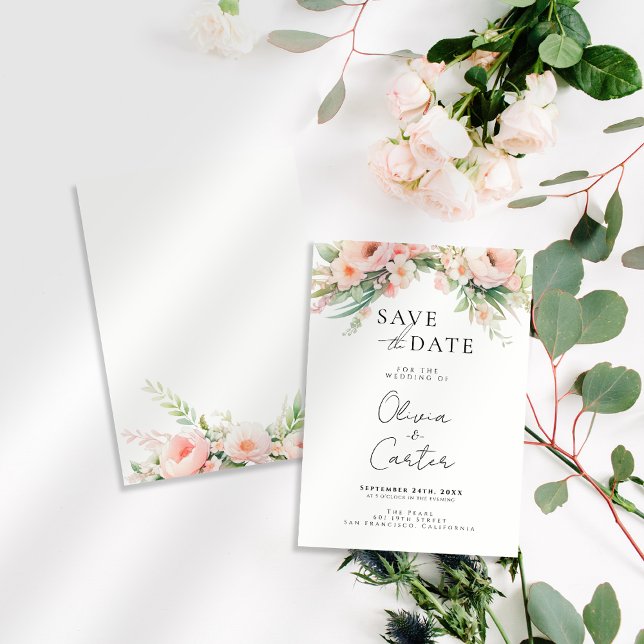 Save The Date Mariage Floral à l'aquarelle rose (Créateur téléchargé)