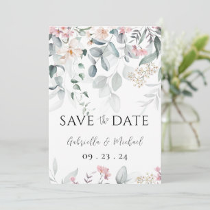 Save The Date Mariage Floral à l'Aquarelle Rose et Feuillage