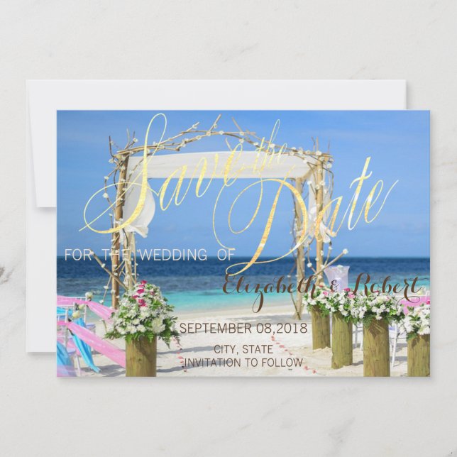 Save The Date Mariage floral à l'arbor de plage  Sauvegarder la  (Devant)