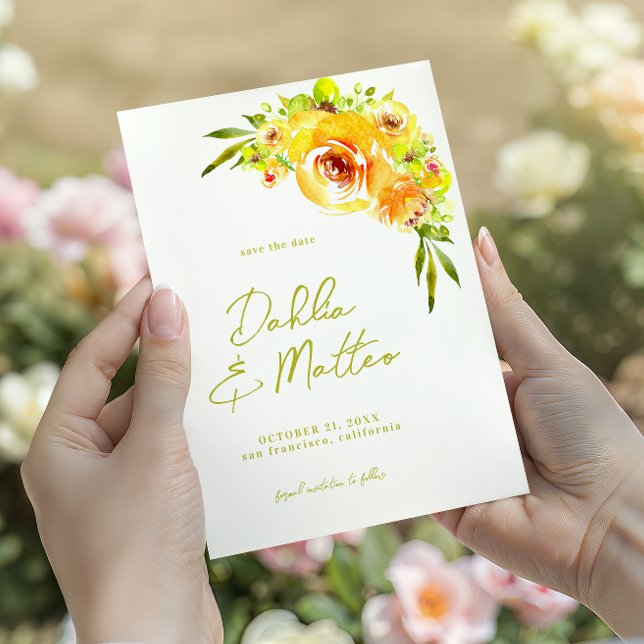 Save The Date Mariage Floral Aquarelle Citron Jaune et Vert (Créateur téléchargé)