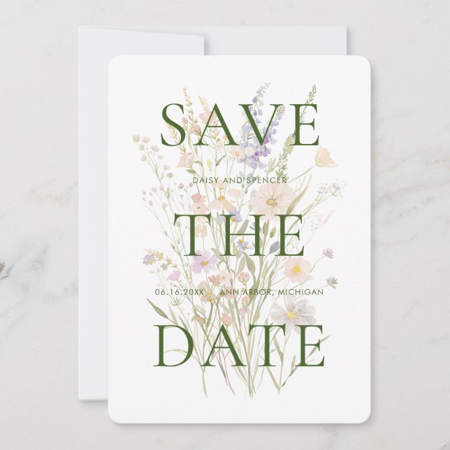 Save The Date Mariage Floral Aquarelle Moderne (Devant)