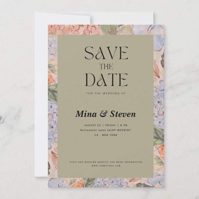 Save The Date Mariage floral aquarelle orange rustique (Devant)