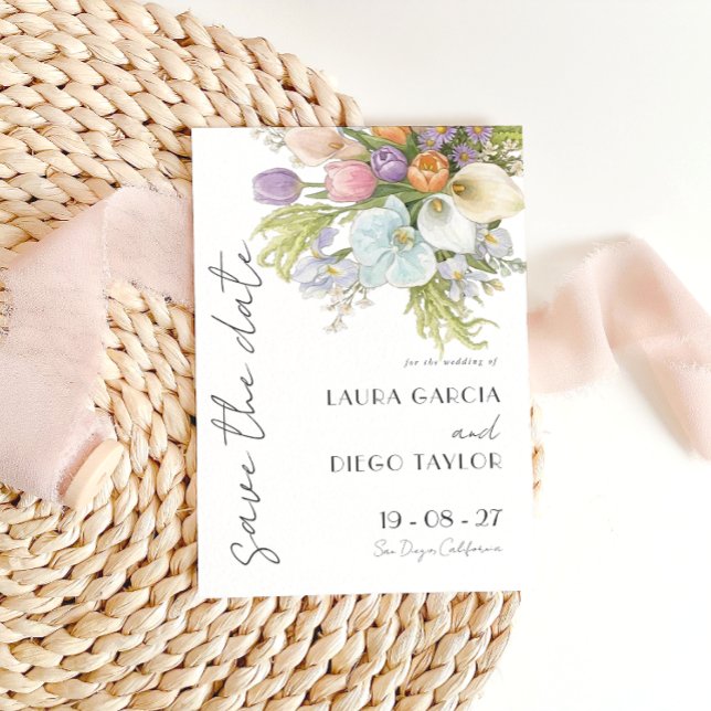 Save The Date Mariage Floral Aquarelle Pastel (Créateur téléchargé)