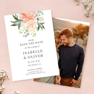 Save The Date Mariage Floral Aquarelle Pêche Douce