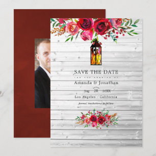 Save The Date Mariage floral aquarelle rustique bordeaux et rose