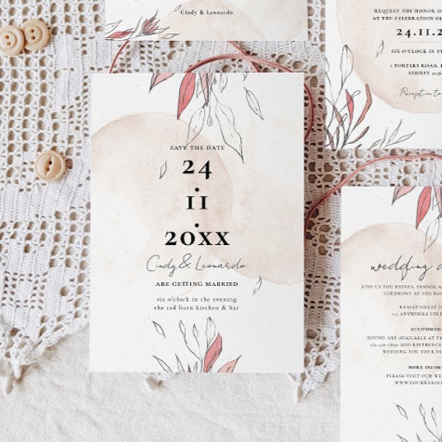 Save The Date Mariage Floral Aquarelle Terne Rustique (Créateur téléchargé)