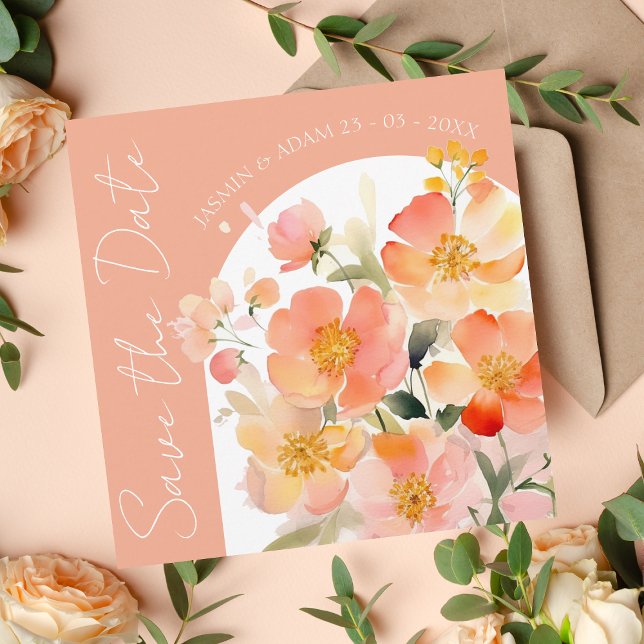Save The Date Mariage Floral Arch Orange Peach moderne (Créateur téléchargé)