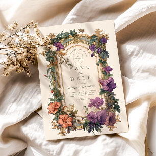 Save The Date Mariage Floral Art Nouveau à Arche Dorée