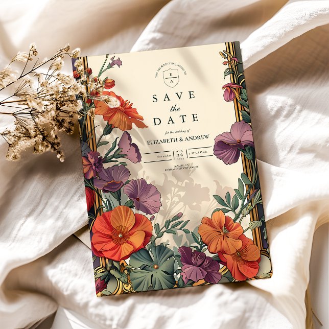Save The Date Mariage Floral Art Nouveau Coucher de Soleil (Créateur téléchargé)
