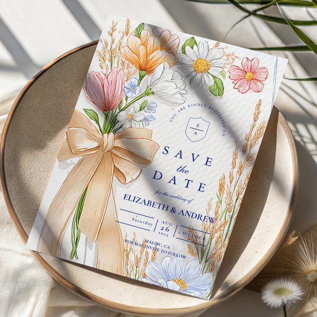 Save The Date Mariage Floral au Ruban Bleu Clair (Créateur téléchargé)