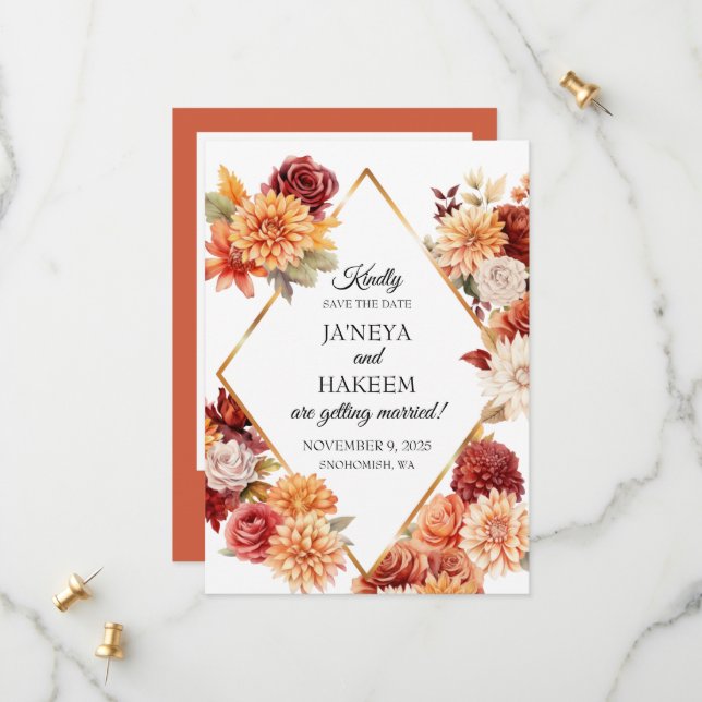 Save The Date Mariage Floral Automnal (Devant/Arrière en situation)