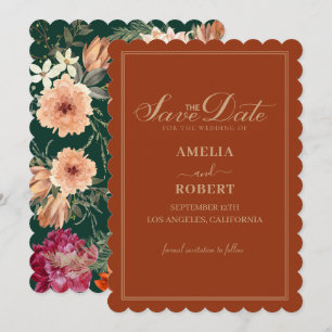 Save The Date Mariage floral automnal en terracotta brûlé orange