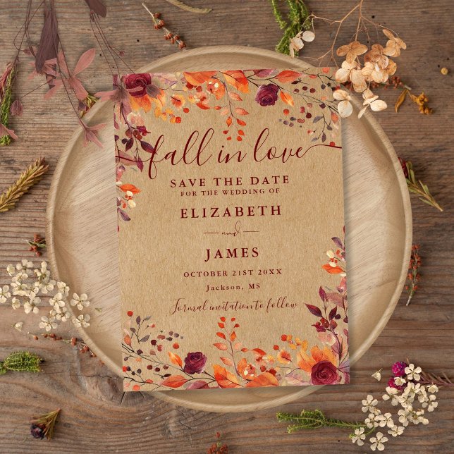 Save The Date Mariage Floral Automnal Rustique de l'automne (Rustic Kraft Fall Autumnal Floral Wedding Save The Date)