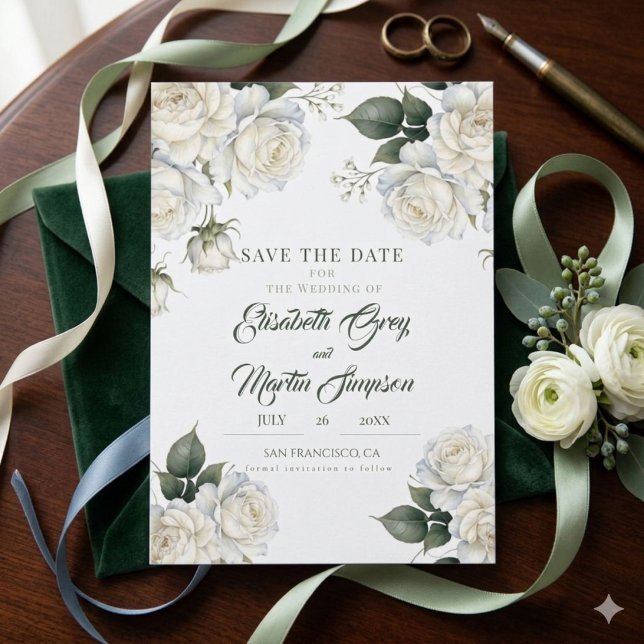 Save The Date Mariage Floral aux Roses Sage (Créateur téléchargé)