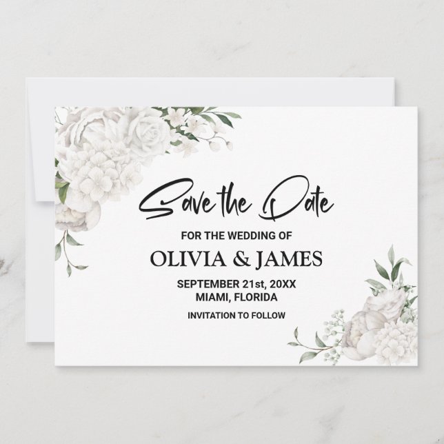 Save The Date Mariage floral blanc (Devant)