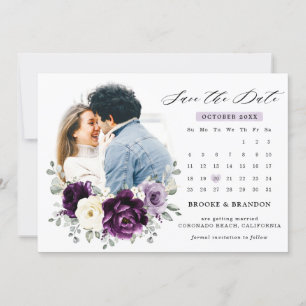 Save The Date Mariage floral blanc blanc blanc blanc de prune d'