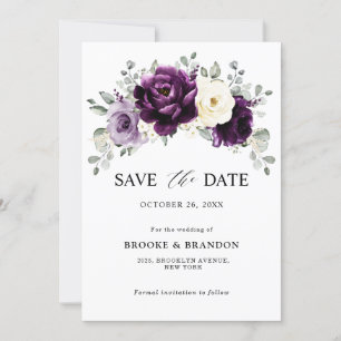 Save The Date Mariage floral blanc blanc blanc blanc de prune d'
