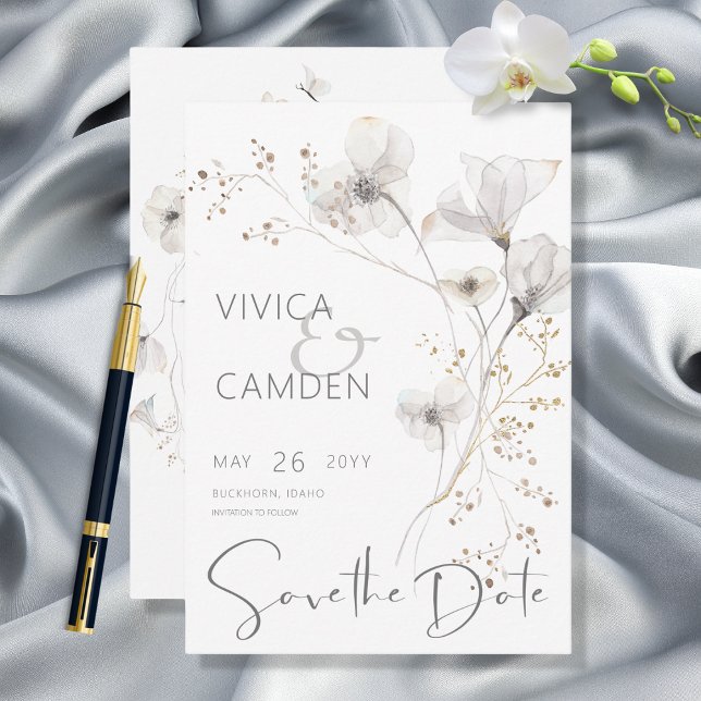 Save The Date Mariage floral blanc et blanc moderne (Créateur téléchargé)
