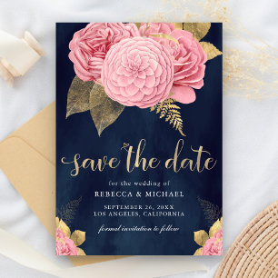 Save The Date Mariage floral bleu bleu bleu bleu Dusty rose