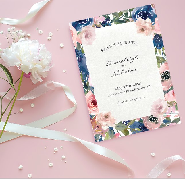 Save The Date Mariage floral bleu bleu brillant (Créateur téléchargé)