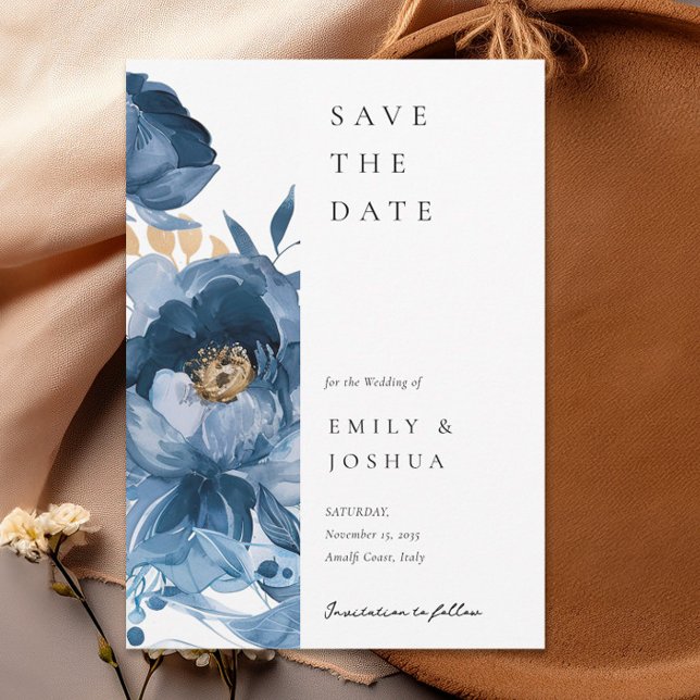 Save The Date Mariage floral bleu bleu de Dusky (Créateur téléchargé)