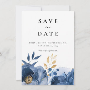 Save The Date Mariage floral bleu bleu de Dusky