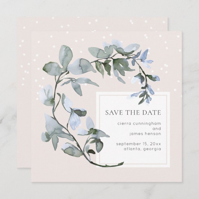Save The Date Mariage Floral Bleu Chic Sauvez la date (Devant / Derrière)