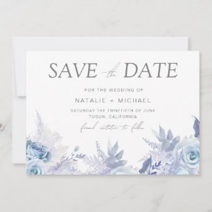 Save The Date Mariage Floral Bleu Ciel Poussiéreux