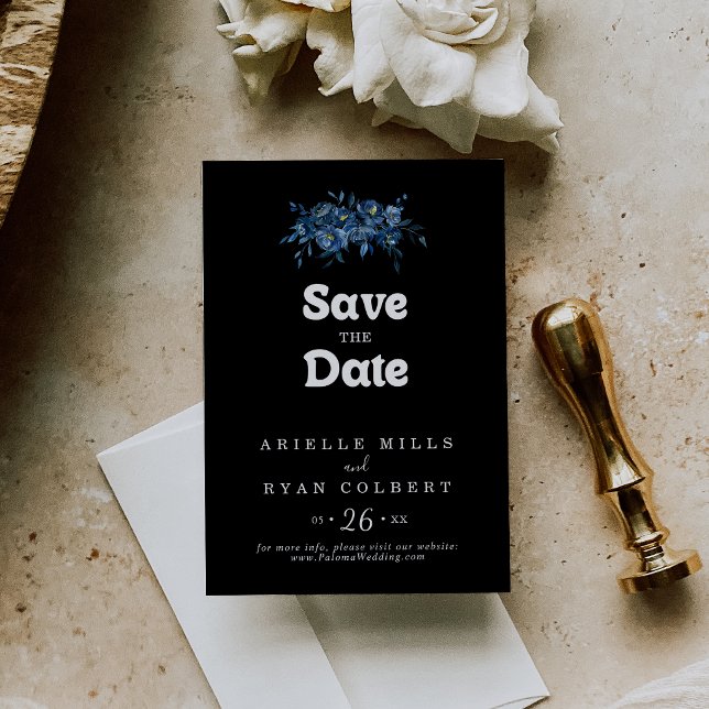 Save The Date Mariage floral bleu de la Royal Navy (Créateur téléchargé)
