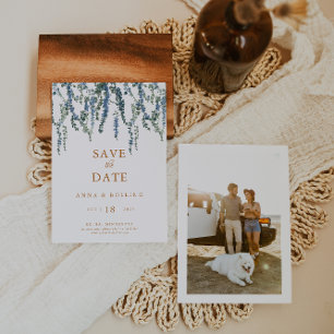 Save The Date Mariage Floral Bleu de Verdure de Vigne