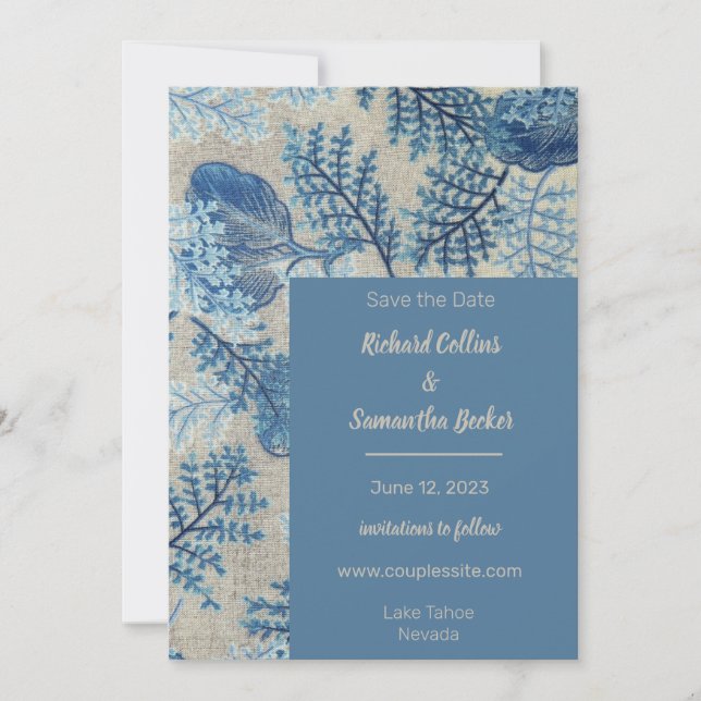 Save The Date Mariage Floral Bleu Étiqueté Enregistrer La Date (Devant)