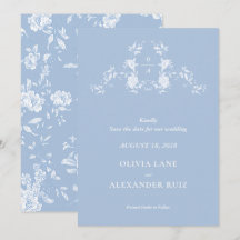 Mariage Floral Bleu Français Botanique Oiseaux