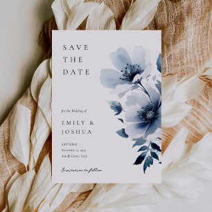 Save The Date Mariage floral bleu marine